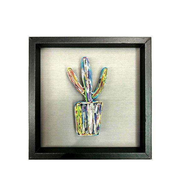Shadow Box Frame Handmade Quilling Cactus Magazine Ornament - Picture 1 of 4